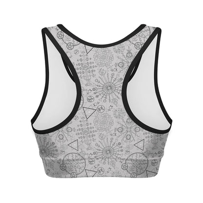 Grey And Black Mystical Wiccan Print Women's Sports Bra