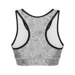 Grey And Black Mystical Wiccan Print Women's Sports Bra