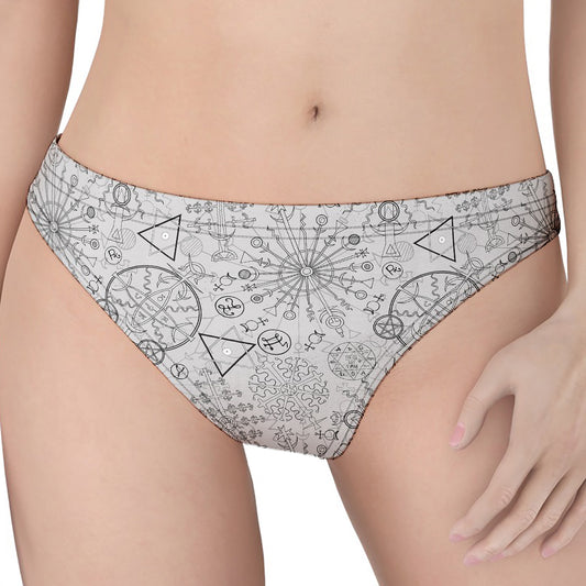 Grey And Black Mystical Wiccan Print Women's Thong