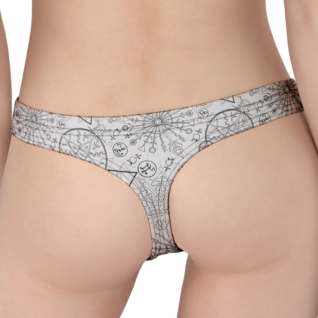 Grey And Black Mystical Wiccan Print Women's Thong