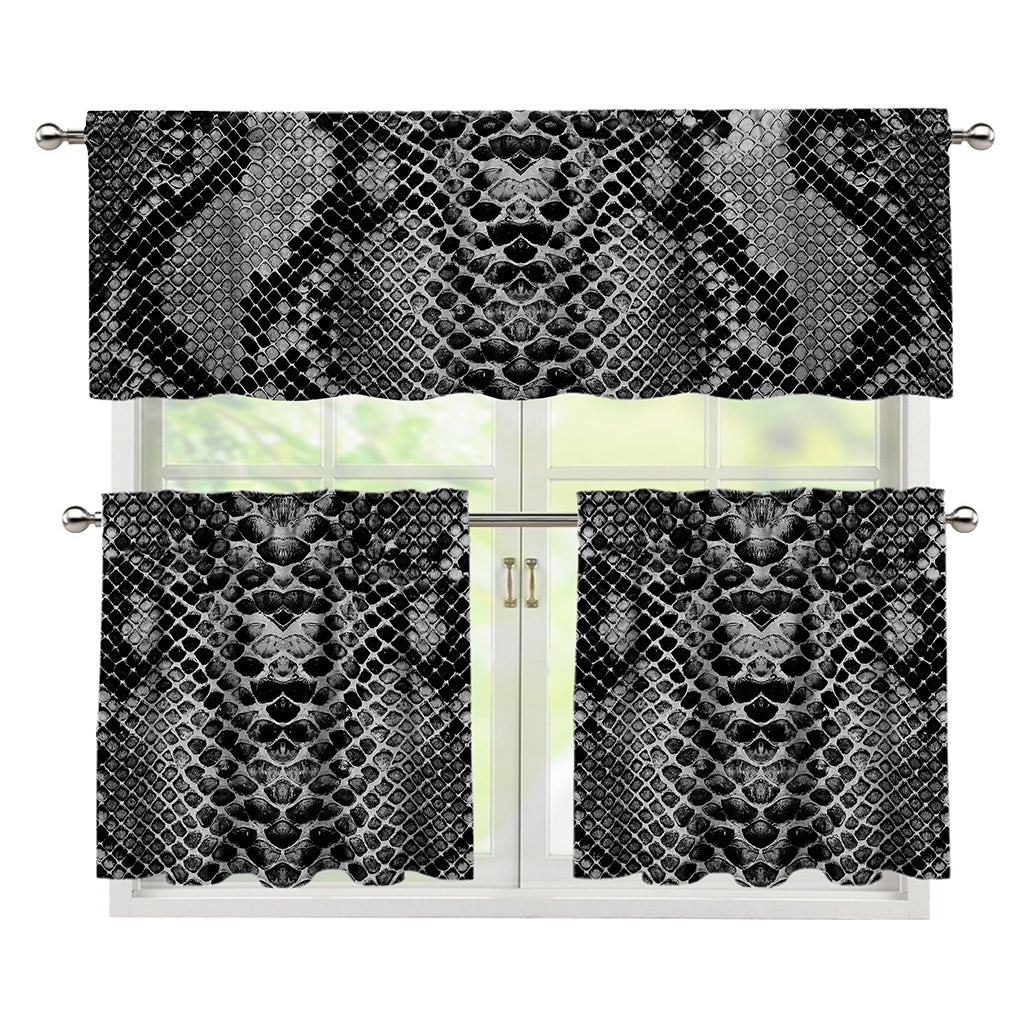 Grey And Black Snakeskin Print 3 Piece Kitchen Curtains