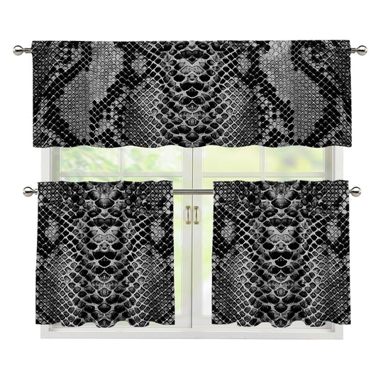 Grey And Black Snakeskin Print 3 Piece Kitchen Curtains