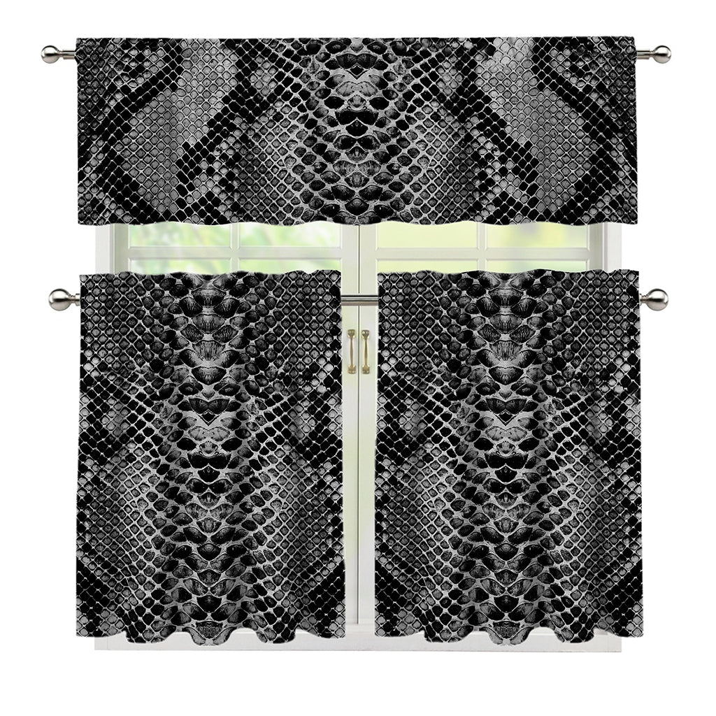 Grey And Black Snakeskin Print 3 Piece Kitchen Curtains