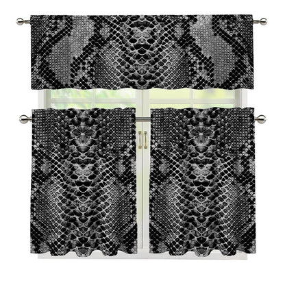 Grey And Black Snakeskin Print 3 Piece Kitchen Curtains