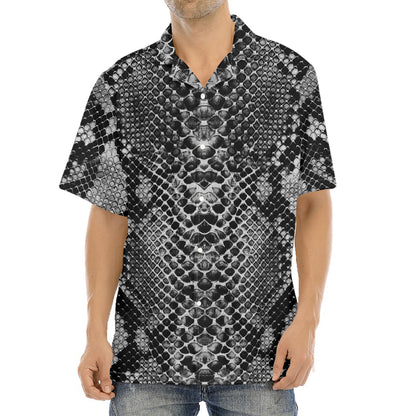 Grey And Black Snakeskin Print Aloha Shirt