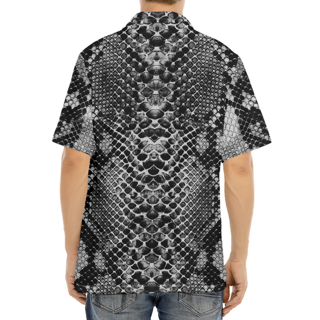 Grey And Black Snakeskin Print Aloha Shirt