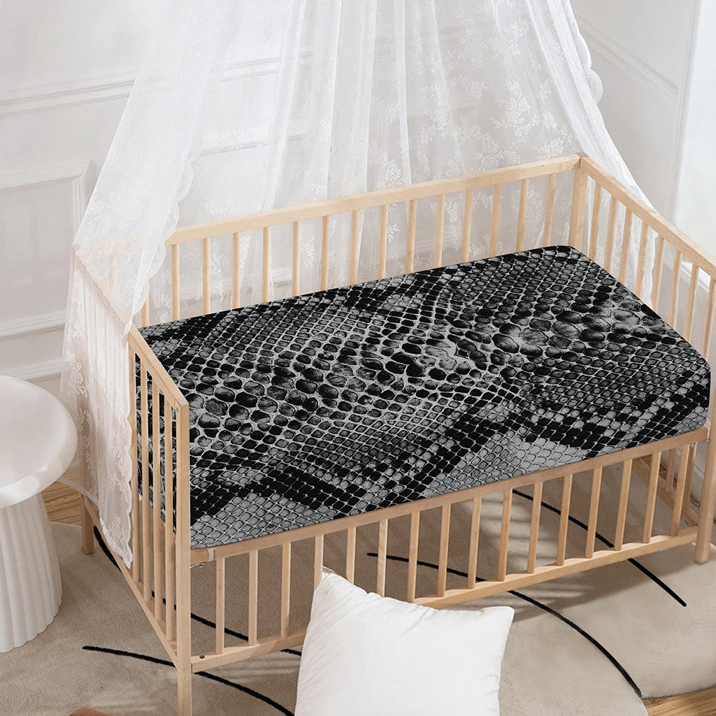Grey And Black Snakeskin Print Baby Crib Sheet