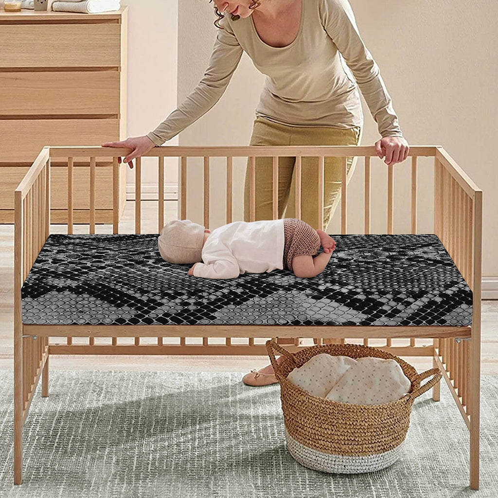 Grey And Black Snakeskin Print Baby Crib Sheet