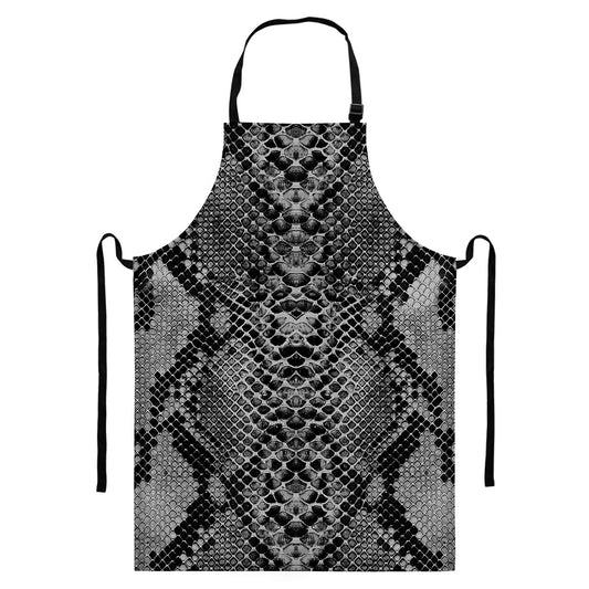 Grey And Black Snakeskin Print Bib Apron With Pocket