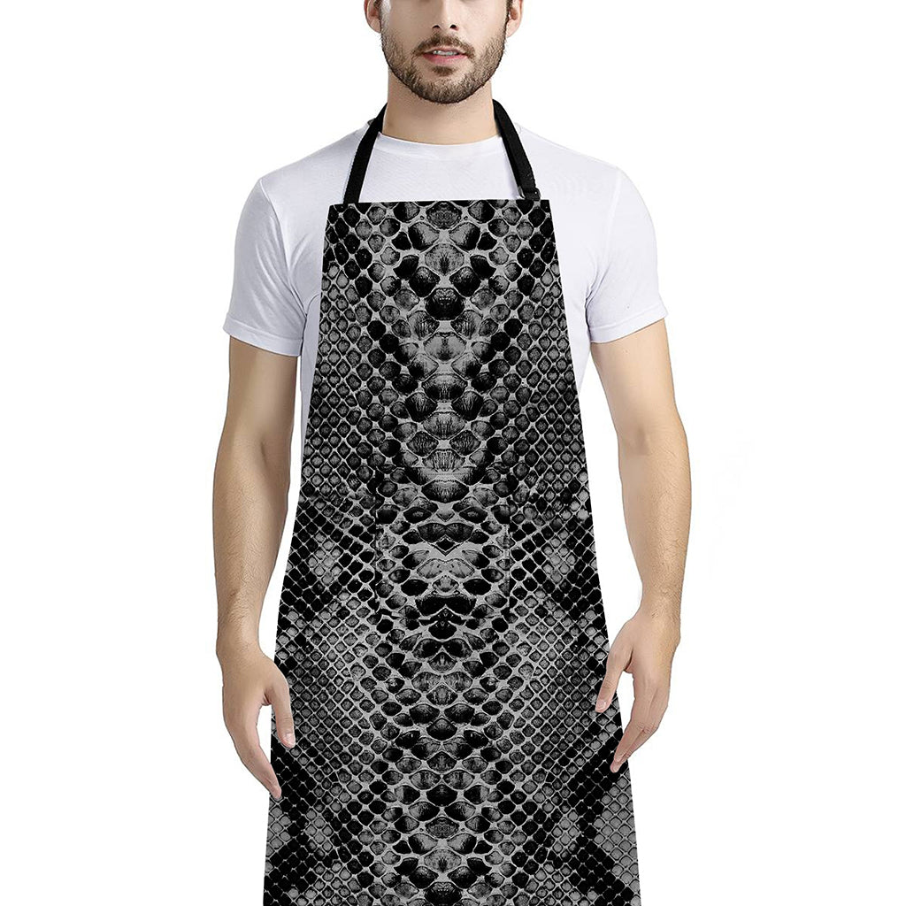 Grey And Black Snakeskin Print Bib Apron With Pocket