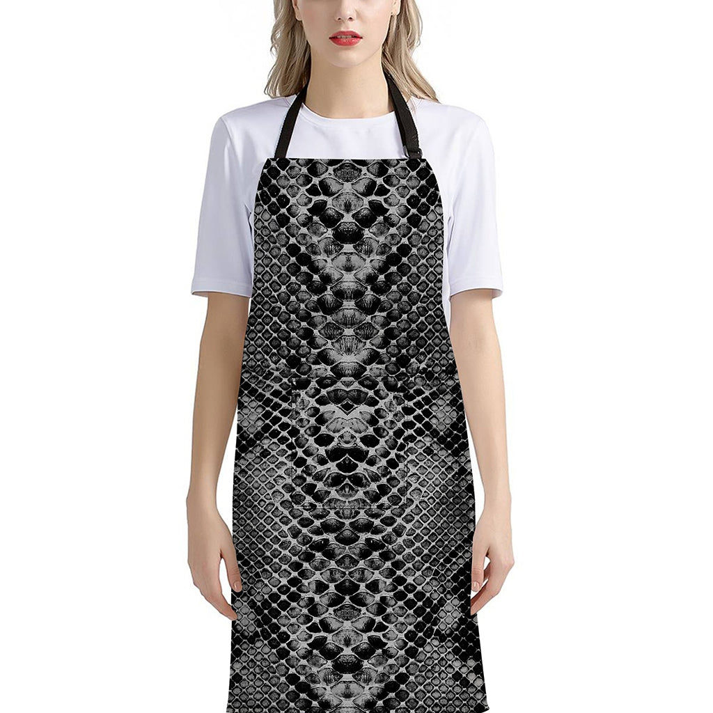 Grey And Black Snakeskin Print Bib Apron With Pocket