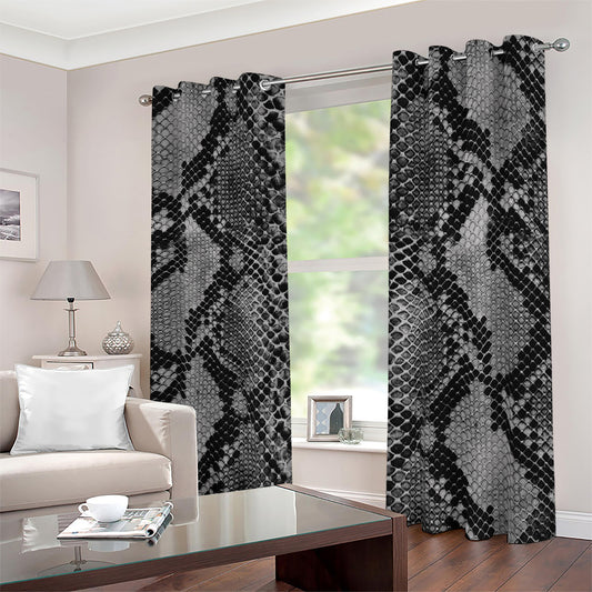 Grey And Black Snakeskin Print Blackout Grommet Curtains