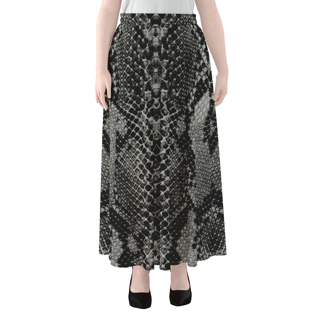 Grey And Black Snakeskin Print Chiffon Maxi Skirt