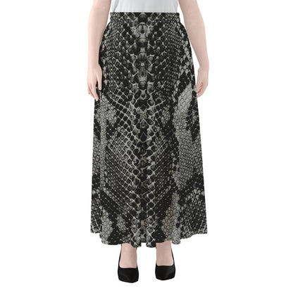 Grey And Black Snakeskin Print Chiffon Maxi Skirt