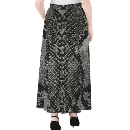 Grey And Black Snakeskin Print Chiffon Maxi Skirt