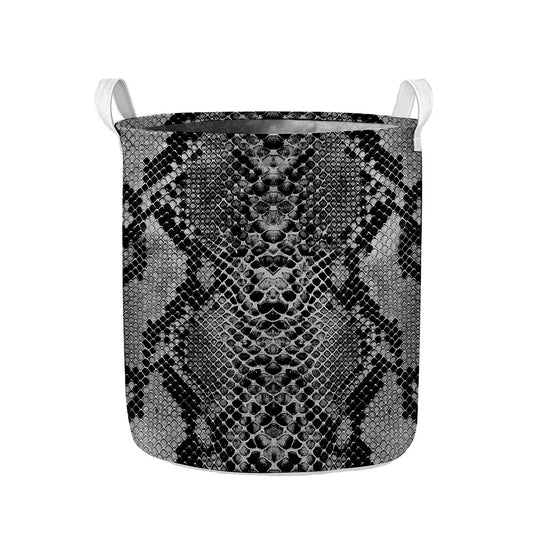 Grey And Black Snakeskin Print Collapsible Laundry Basket