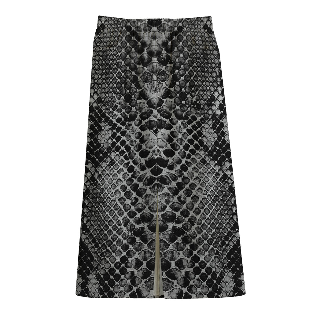 Grey And Black Snakeskin Print Cotton Front Slit Maxi Skirt