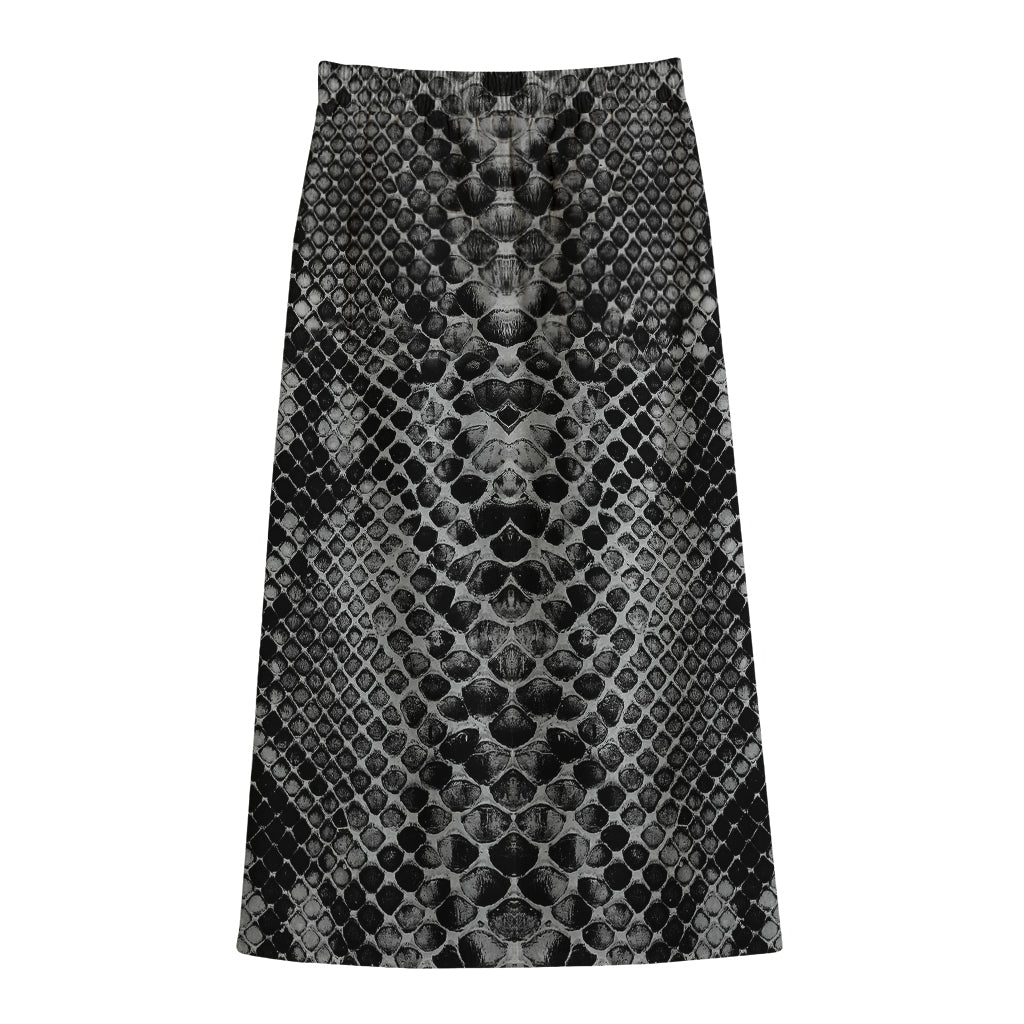 Grey And Black Snakeskin Print Cotton Front Slit Maxi Skirt