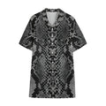 Grey And Black Snakeskin Print Cotton Hawaiian Shirt