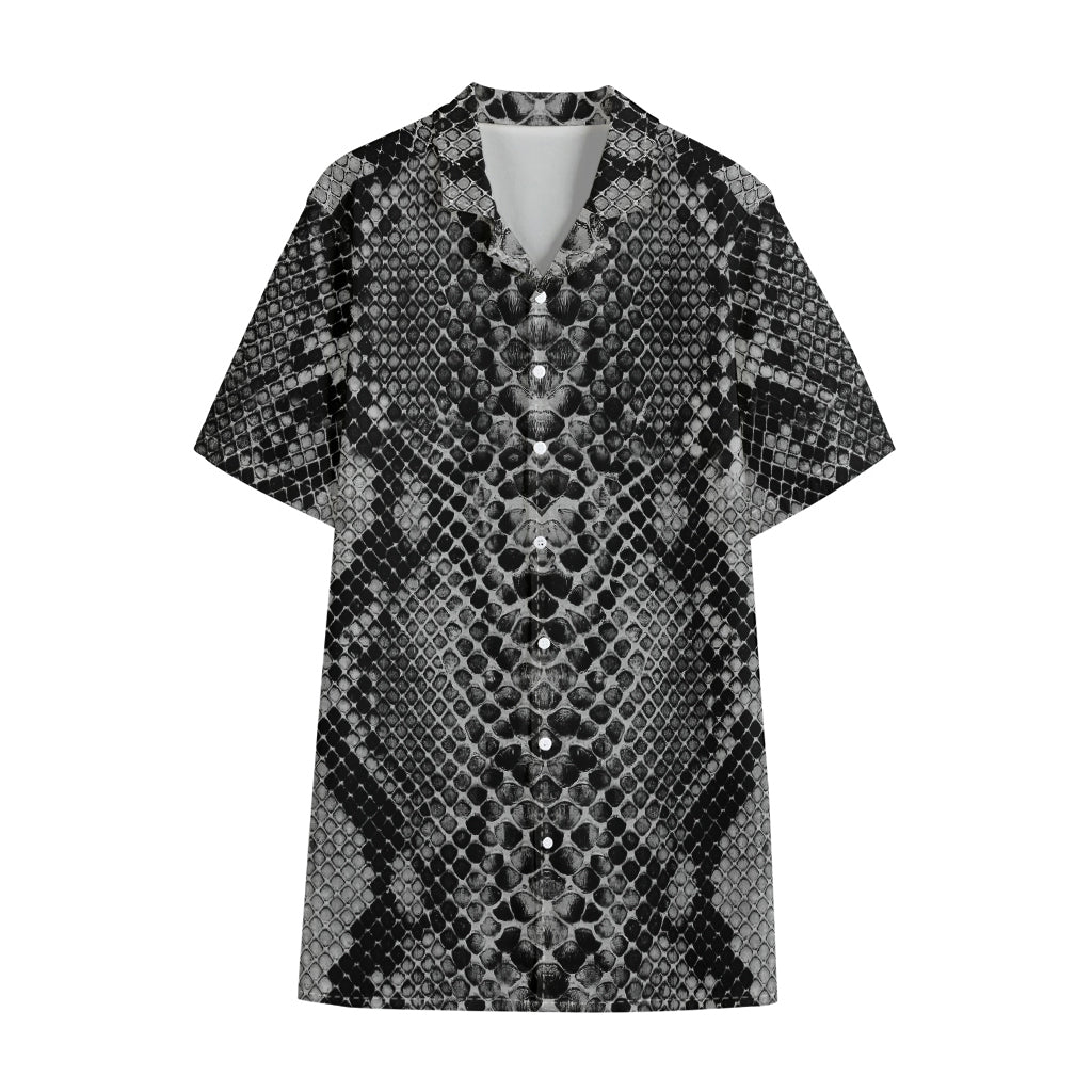 Grey And Black Snakeskin Print Cotton Hawaiian Shirt