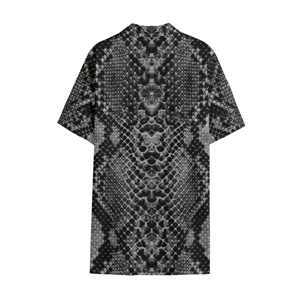 Grey And Black Snakeskin Print Cotton Hawaiian Shirt