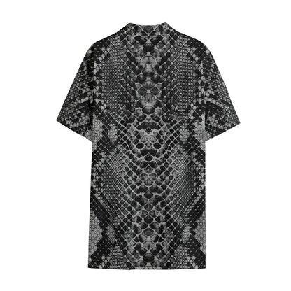 Grey And Black Snakeskin Print Cotton Hawaiian Shirt