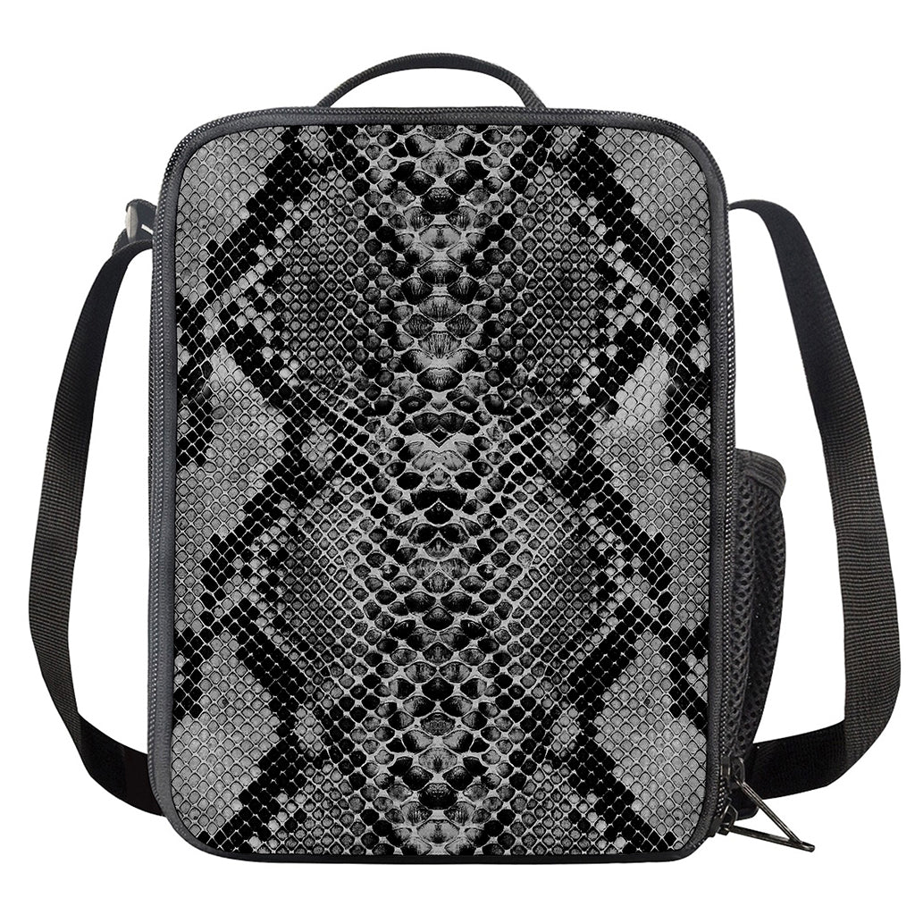 Grey And Black Snakeskin Print Crossbody Lunch Bag