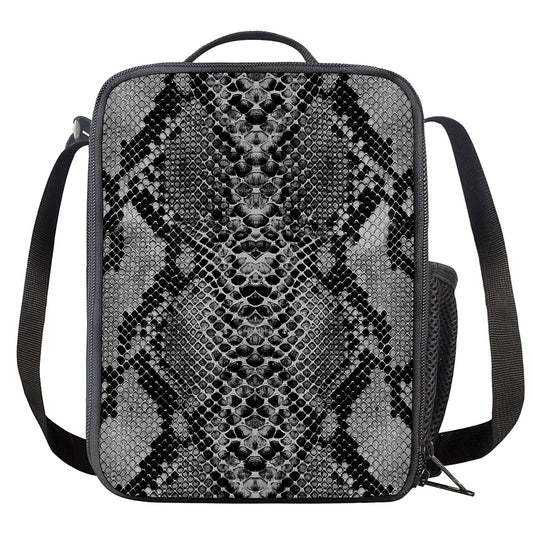 Grey And Black Snakeskin Print Crossbody Lunch Bag