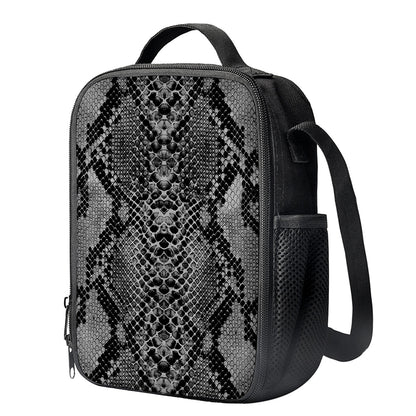 Grey And Black Snakeskin Print Crossbody Lunch Bag