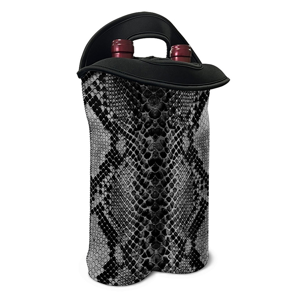 Grey And Black Snakeskin Print Double Neoprene Wine Tote