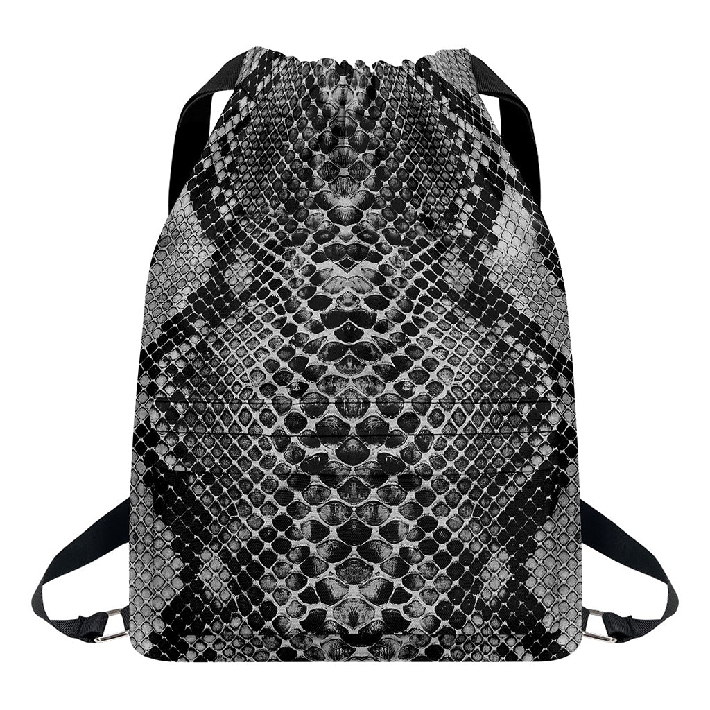 Grey And Black Snakeskin Print Drawstring Backpack