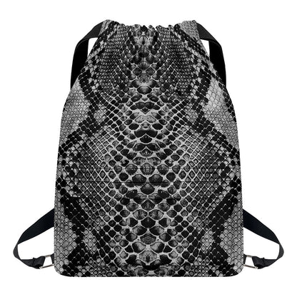 Grey And Black Snakeskin Print Drawstring Backpack