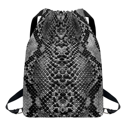 Grey And Black Snakeskin Print Drawstring Backpack