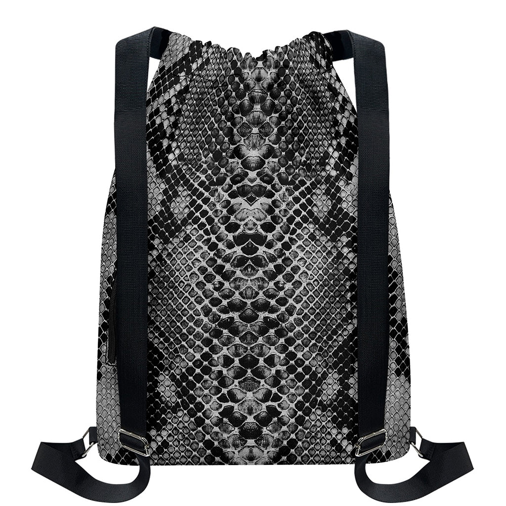 Grey And Black Snakeskin Print Drawstring Backpack