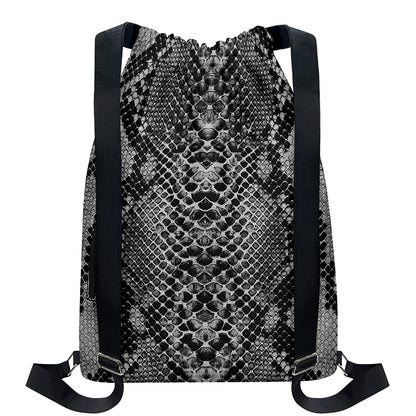 Grey And Black Snakeskin Print Drawstring Backpack