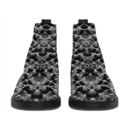Grey And Black Snakeskin Print Flat Ankle Boots