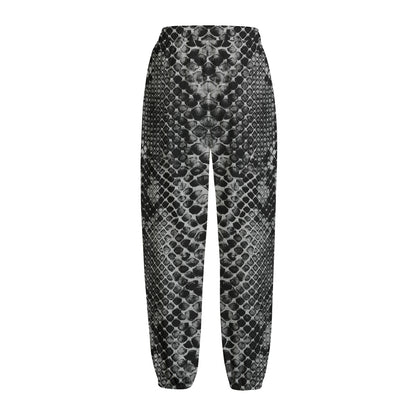 Grey And Black Snakeskin Print Fleece Lined Knit Pants