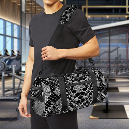 Grey And Black Snakeskin Print Gym Bag