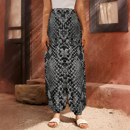 Grey And Black Snakeskin Print Harem Pants