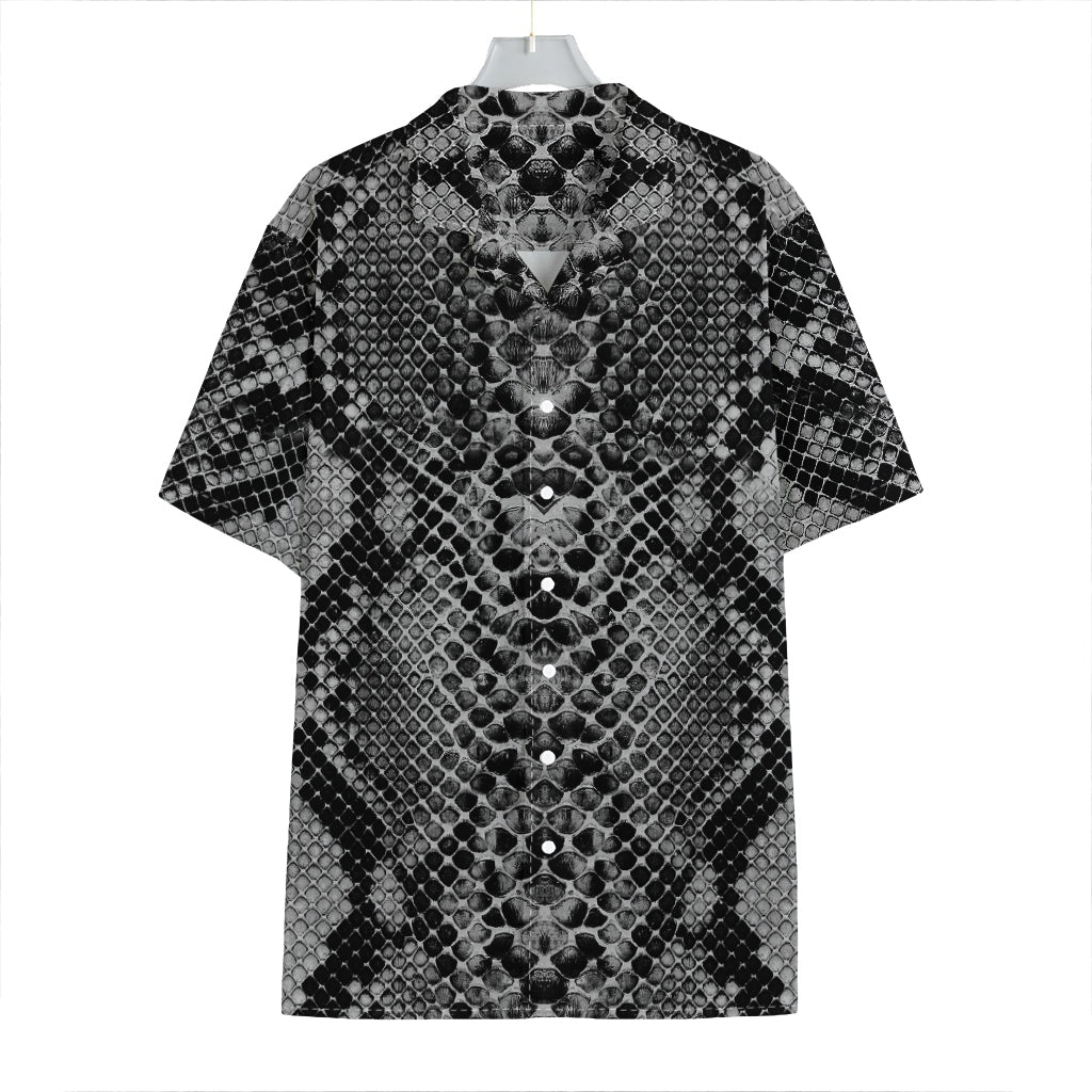 Grey And Black Snakeskin Print Hawaiian Shirt