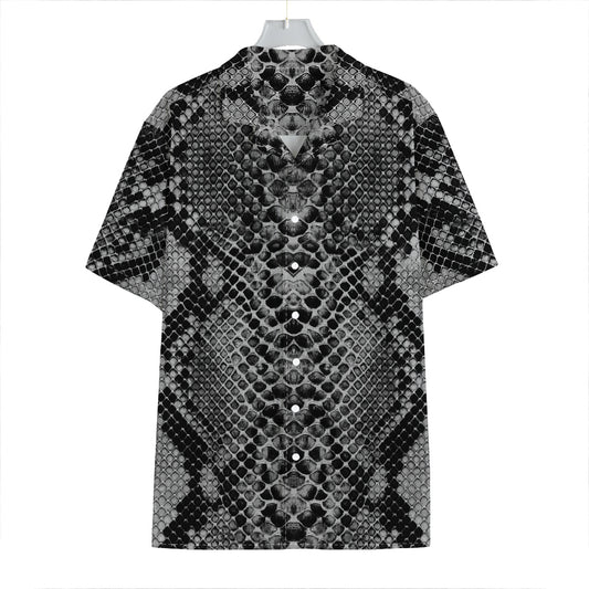 Grey And Black Snakeskin Print Hawaiian Shirt