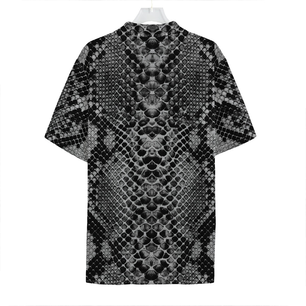 Grey And Black Snakeskin Print Hawaiian Shirt