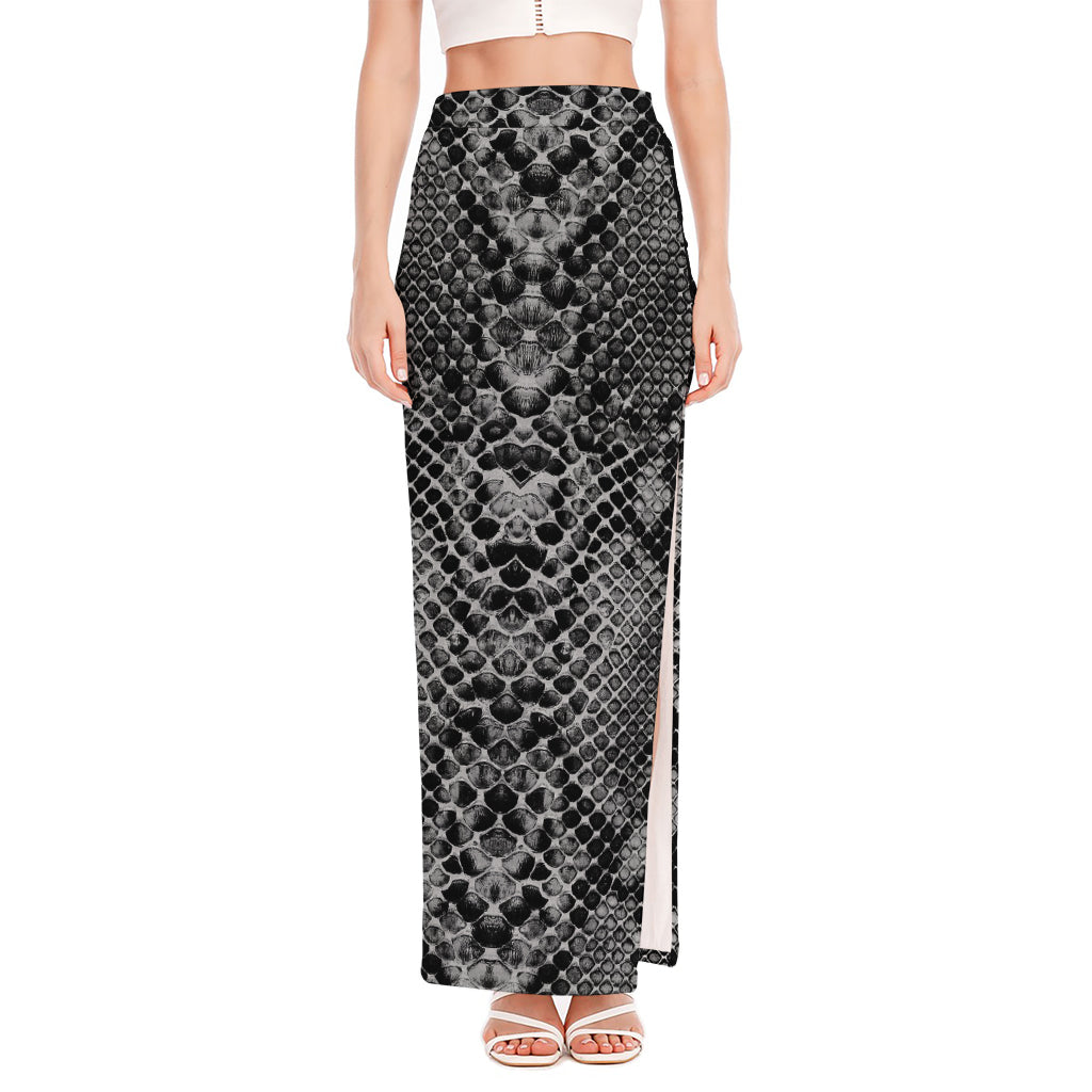 Grey And Black Snakeskin Print High Slit Maxi Skirt