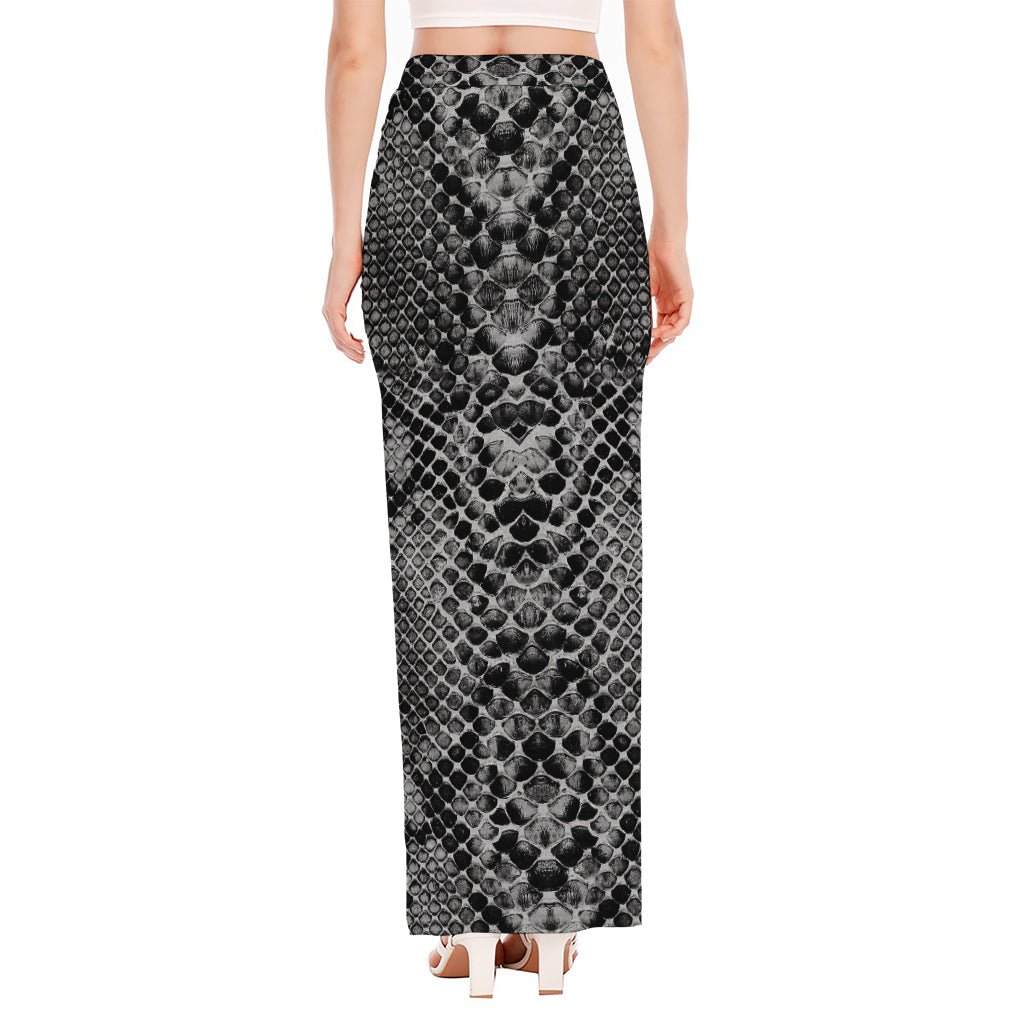 Grey And Black Snakeskin Print High Slit Maxi Skirt