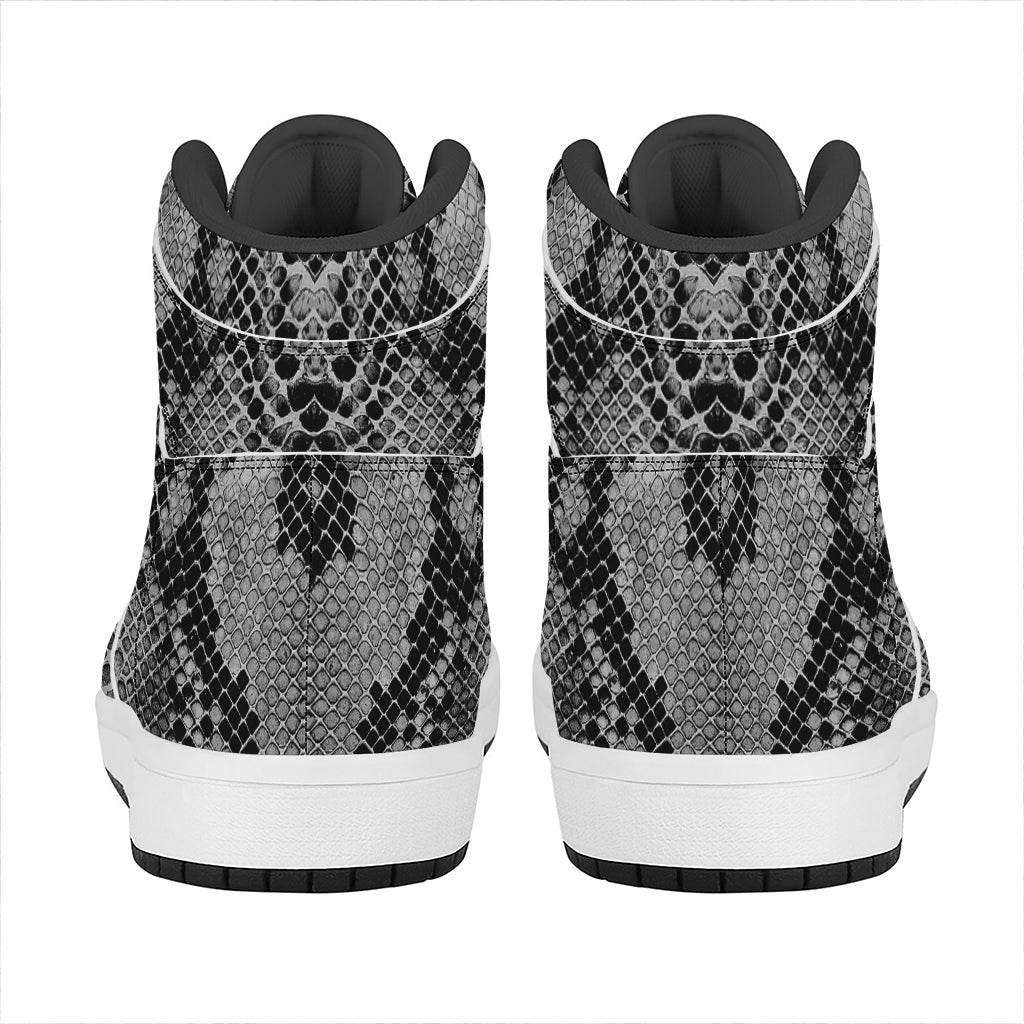 Grey And Black Snakeskin Print High Top Leather Sneakers