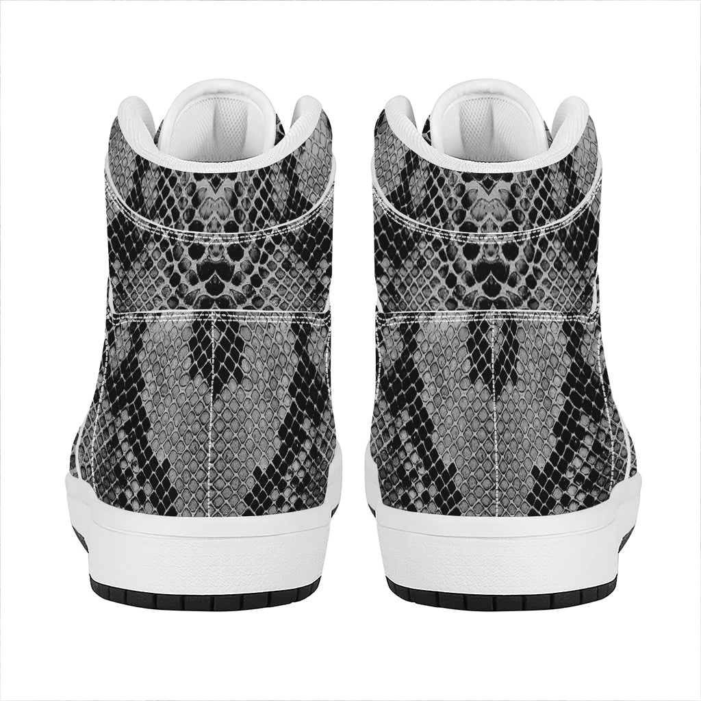 Grey And Black Snakeskin Print High Top Leather Sneakers