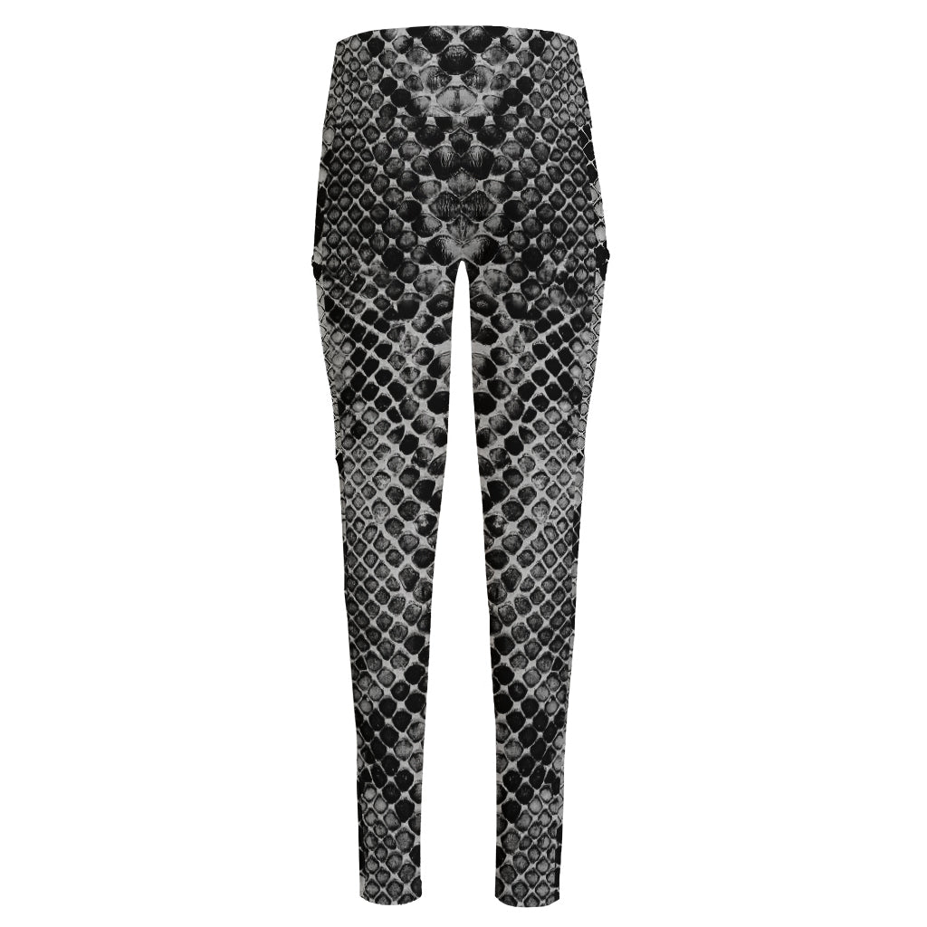 Grey And Black Snakeskin Print High-Waisted Pocket Leggings