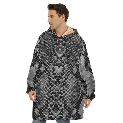 Grey And Black Snakeskin Print Hoodie Blanket