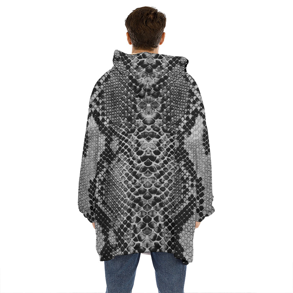 Grey And Black Snakeskin Print Hoodie Blanket