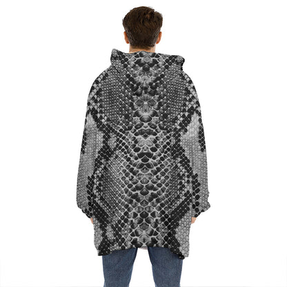 Grey And Black Snakeskin Print Hoodie Blanket
